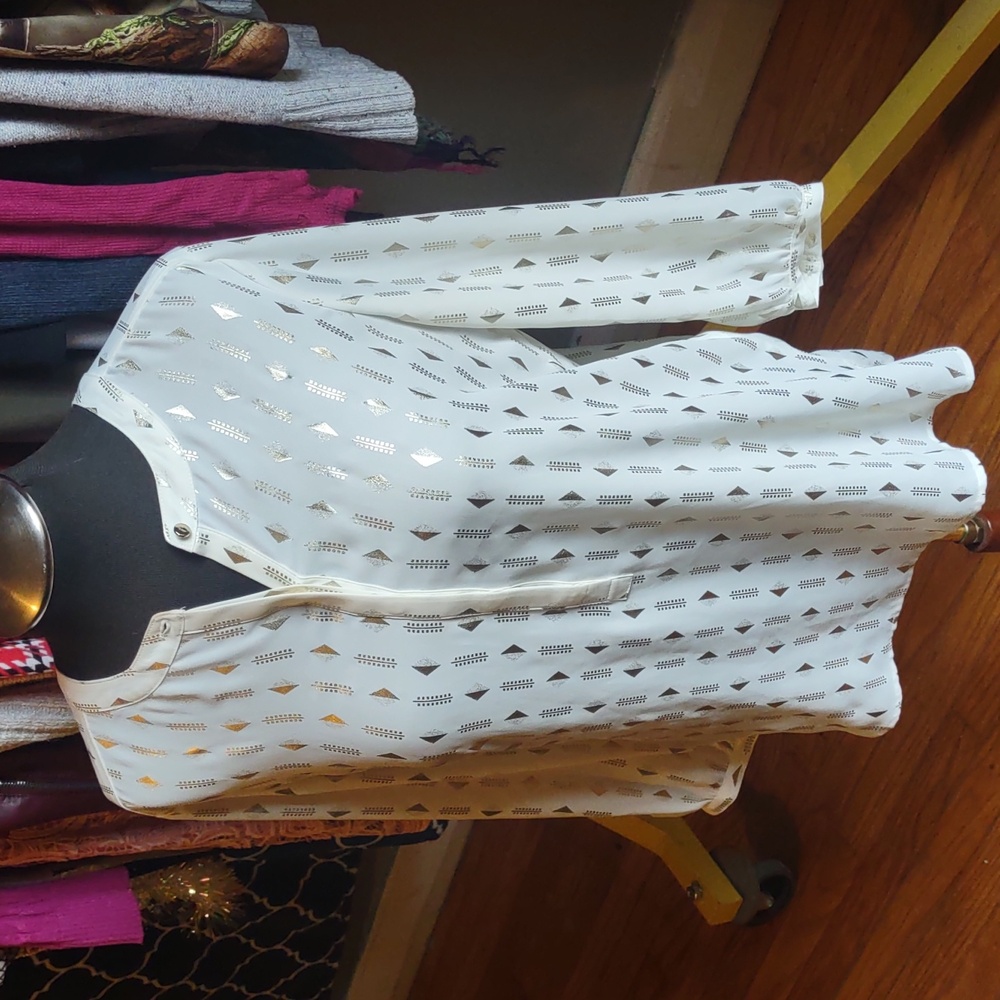 Festive JM Collection White Blouse with Gold Accents